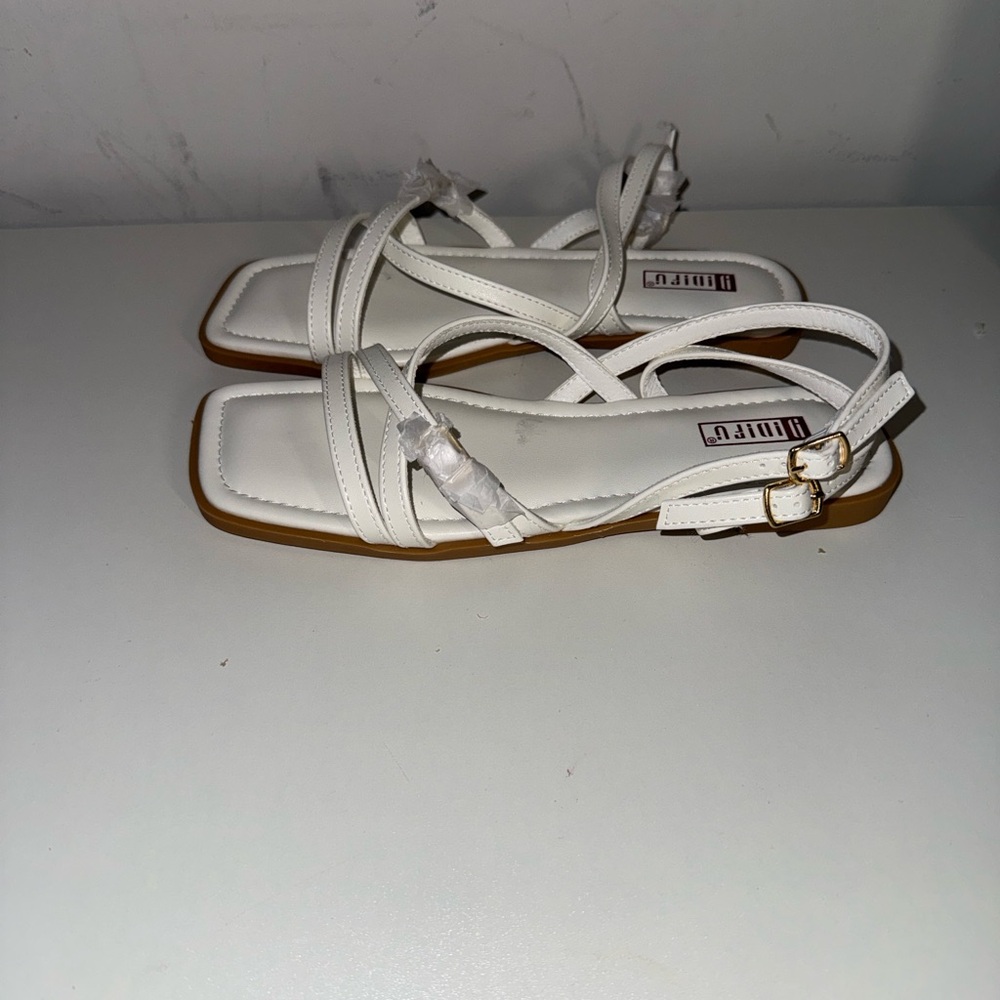 UNIF White Strappy Square-Toe Flat Sandals